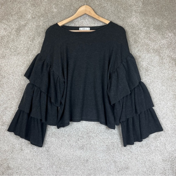 Zara Sweater Womens Small Gray Pullover Flared Sleeve Viscose Blend- 9701* - Picture 1 of 9